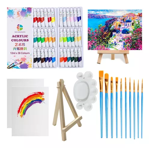 Juego de Pintura Acrilica, EASYTAO Pintura 24 Colores×12ml con 10 Pinceles  y 1 Paleta, Kit de Pintura Acrílica Profesionales, Set de Suministros de  Arte para Papel, Lienzo, Roca, Madera, Cerámica : 