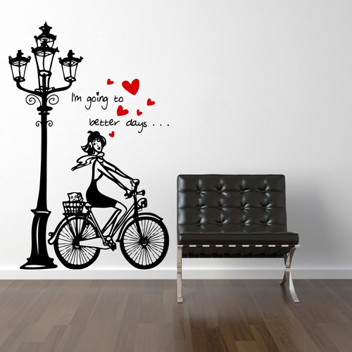  Vinilo Decorativo Autoadhesivo - Chica Bici Corazon 160x103