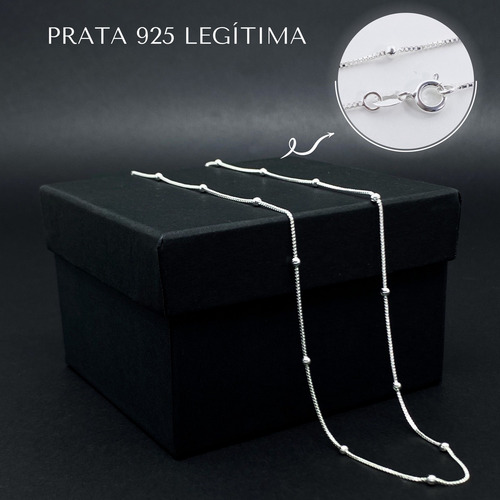 Conjunto Pulseira Colar Prata 925 Kit Bolinhas Legítimas Elo Cor Prata 925 Legítima Diâmetro 45 cm