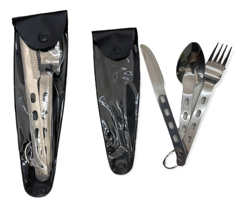 Set Cubiertos Camping Cuchillo - Tenedor - Cuchara Con Funda