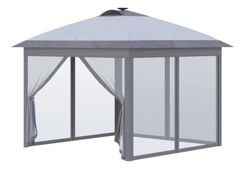 Gazebo Plegable 3.35 X 3.35 M Con Luz Solar Control Remoto R