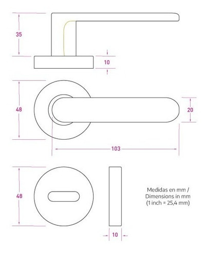 Imagen 5 de 7 de Manija Picaporte Aluminio Brillante Puerta Doble Bocallaves