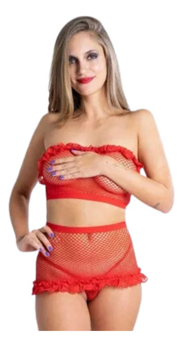 Conjunto Pollera Con Bandeau Red Lencería Top Mujer