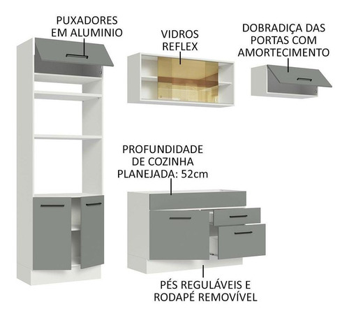 Cozinha Completa Madesa Agata 270004 C Armá Balcão S Tamp Bc Cor Branco/Cinza
