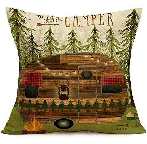 Tlovudori Farmhouse Throw Pillow Covers Vintage Wood Camper 