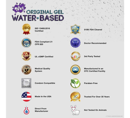 Lubricante Wet Original 16 Onzas / 475ml Base Agua Sin Olor