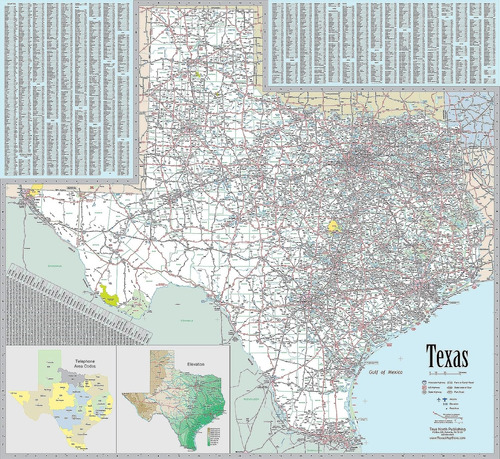 Texas Mapa Mural  laminado 42 w X 39h