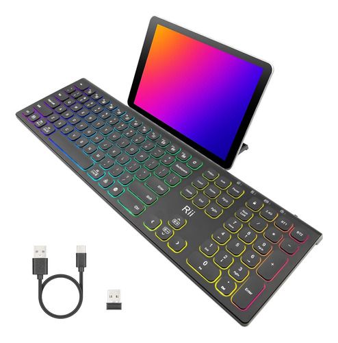 Teclado Inalámbrico Bluetooth 2.4ghz Retroiluminado Recargab