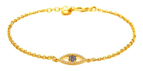 Pulseira Feminina De Ouro 18k Olho Grego Zircônias Comprimento 205 cm