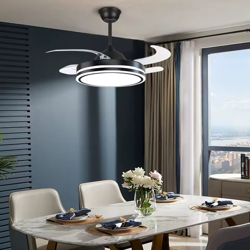 Ventilador De Techo Retráctil Con Lámpara Led 88w 3 Tonos 1.067 M 60 Negro Transparente Plástico 4