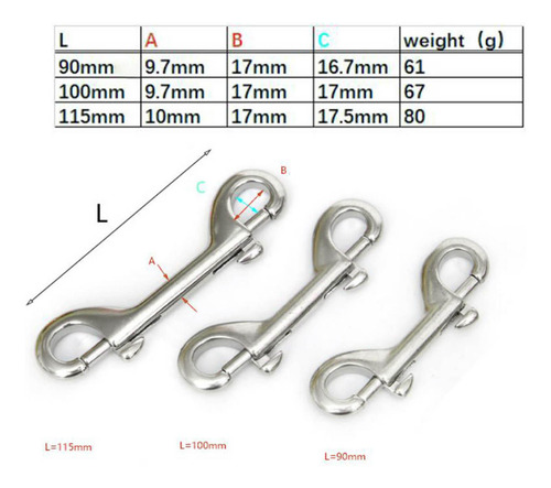 3 Gancho De Doble Extremo Snap Bolt Clip 3.54x0.98 Pulgadas