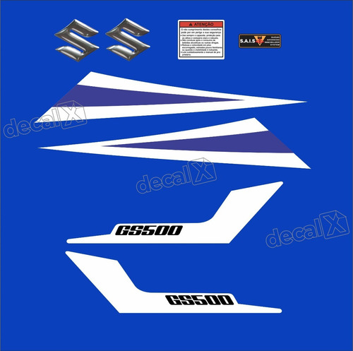 Kit Emblema Adesivo Compatível Com Suzuki Gs500 Azul Gs506 Cor SUZUKI GS 500 AZUL
