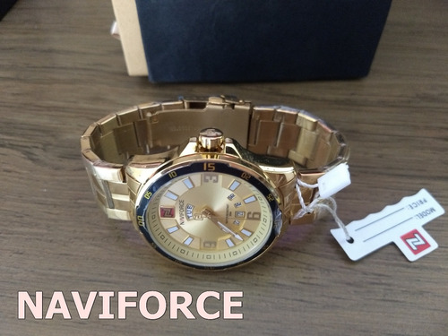 Relógio Dourado Naviforce Masculino 9106 Aço Gold - Dourado