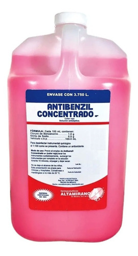 Antibenzil Concentrado Rojo 3.75lts Cloruro De Benzalconio