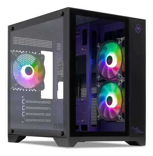 Gabinete Gamer Mancer CV100 Purple Edition Preto com Vidro e 3 Fans LED Rainbow