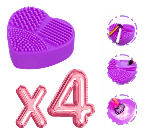Limpia Brochas Maquillaje Estuche Esponja En Seco Formas Color Corazón Morado