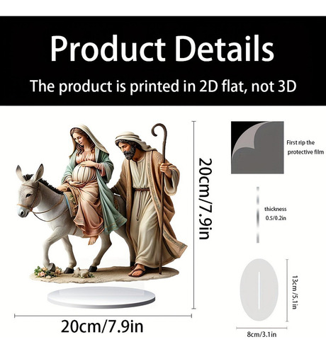 Adorno Acrílico Plano 2d, Estatua De Natividad De Jesús,