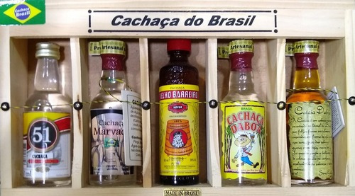 Kit 5 Cachaças Do Brasil 50ml Na Caixa Souvenir Artesanato
