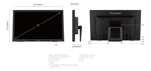 Monitor Tactil Touch 22 Viewsonic 10puntos Fhd Pc/mac 75hz