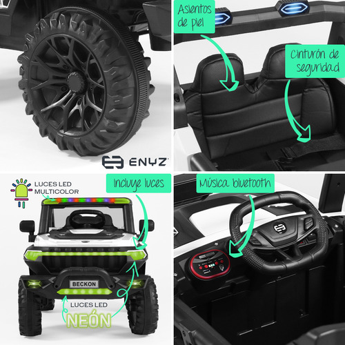 Camioneta Montable Eléctrico Con Control Remoto Para Niña Niño Con Asientos De Piel Carro Todo Terreno Bcx-7 Verde Águila Enyz Led Neon Y Muticolor Música Bluetooth Edades De 2 A 5 Años