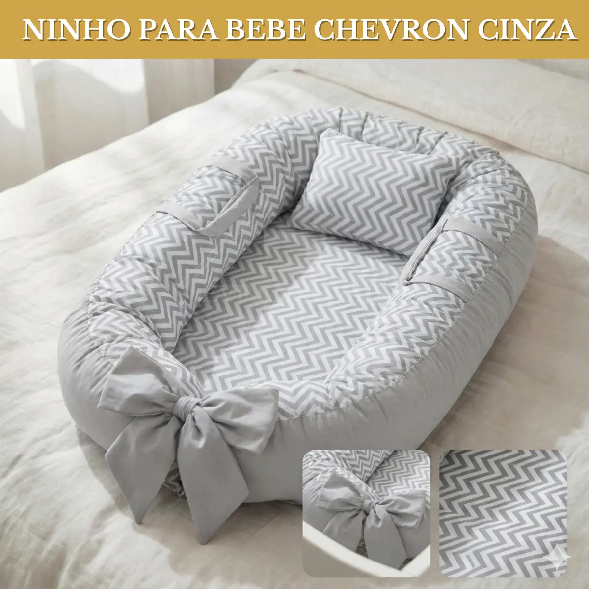 Ninho Redutor Para Bebê Recém-nascido Maternidade Super Macia Conforto E Proteção - Chevron Cinza