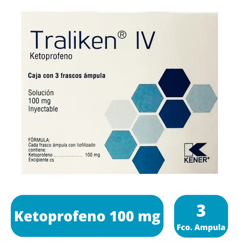 Ketoprofeno Iv 100 Mg Traliken 3 Frascos Ámpula Inyectable