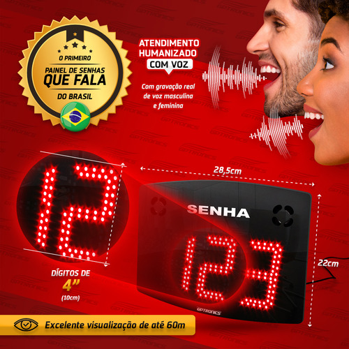 Painel De Senha Sequencial Grande Com Voz E 2 Controles