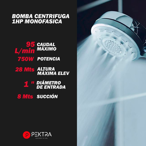 Imagen 6 de 10 de Bomba Centrifuga Pektra 1hp 28m 5700 L/h Turbina Elevada