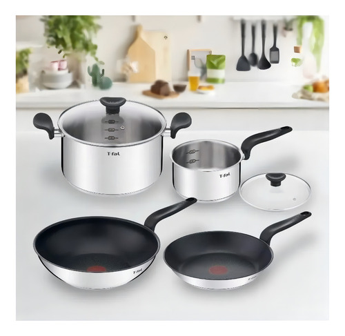 Bateria De Cocina T-fal 6pz Acero Inoxidable Induccion Color Plateado