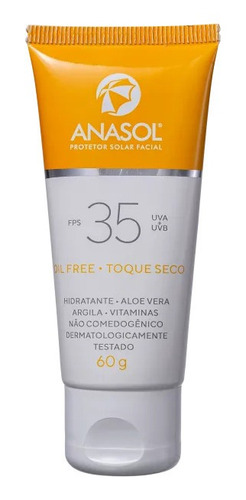Protetor Solar Facial Fps35 Anasol Hidratante Toque Seco 60g