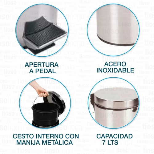 Cesto Tacho Basura Residuos Acero Inoxidable 7 Litros