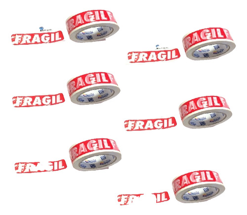 6 Cintas Empaque Leyenda Fragil - Pack 6 Rollos 48mm X 100m.