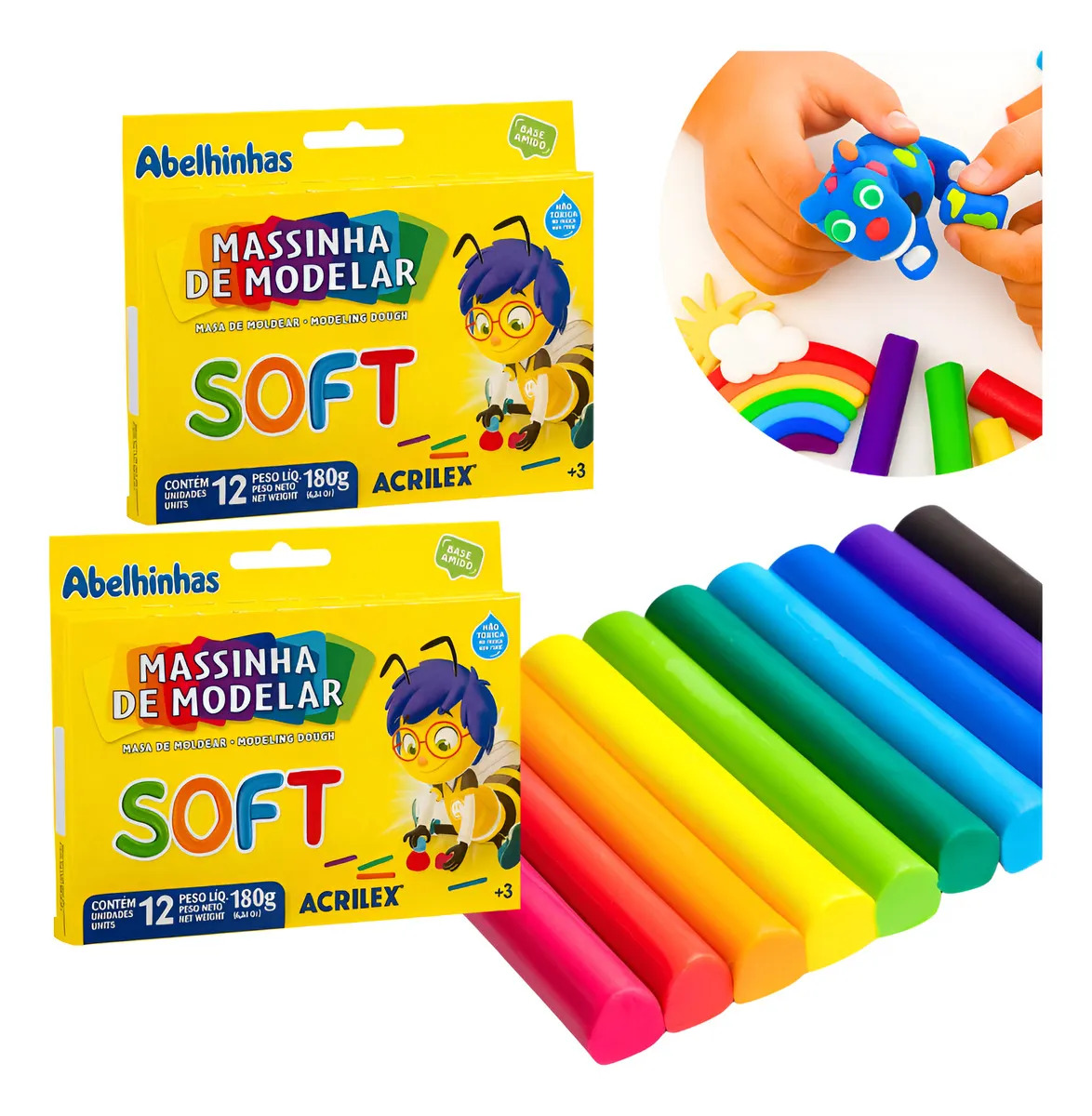 Kit 24 Massinha De Modelar Escolar Infantil Atóxico 12 Cores Colorido