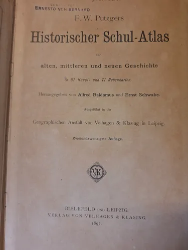 Historischer Schul Atlas - F. W. Putzgers (1897) (Usado)