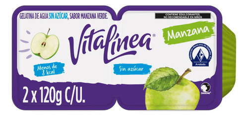 Gelatina de Agua Vitalínea sin Azúcar sabor Manzana Verde 2x120g