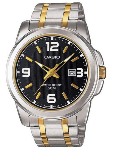 Reloj Casio Hombre Mtp-1314sg-1av Color De La Correa Plateado/dorado Color Del Bisel Plateado Color Del Fondo Negro