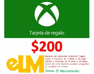 Tarjeta De Regalo Xbox 200 Pesos Mercado Líder