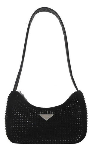 Cartera Con Brillo Strass Modelo 1261 Plata/negro Por Unidad