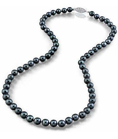 Collar De Perlas Cultivadas De Akoya En Oro Negro De 14q