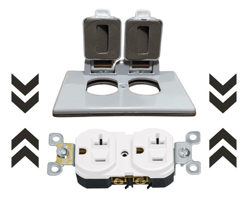 Contacto Doble Duplex 20a Blanco Con Tapa Intemperie 3 Pack