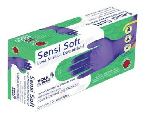 Luvas descartáveis antiderrapantes Volk do Brasil Sensi soft cor violeta tamanho  M de nitrilo x 100 unidades 