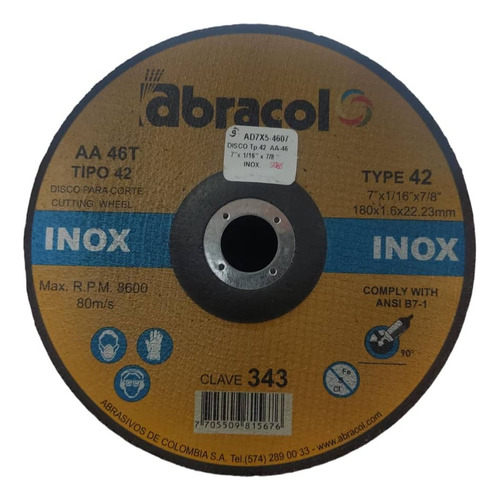 Disco De Corte Abracol Tp1  A-46 7 X 1/16 X7/8  