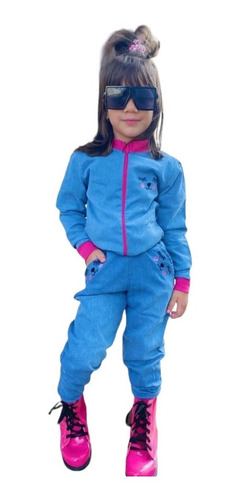 Imagem 1 de 8 de Conjunto Infantil Inverno Jeans Com Jaqueta E Calça