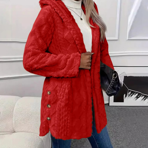 Chaqueta De Punto De Manga Larga Con Capucha De Felpa Para Mujer