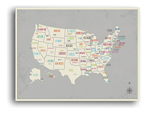 Lámina De Mapa De Pared De Estados Unidos, 24 X 18 Pulgadas,