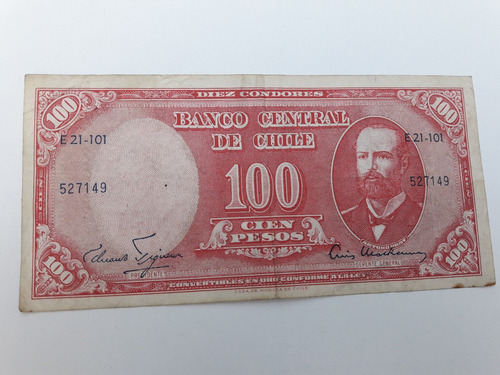 Chile Billete 100 Pesos 10 Céntimos Usado Buen Estado