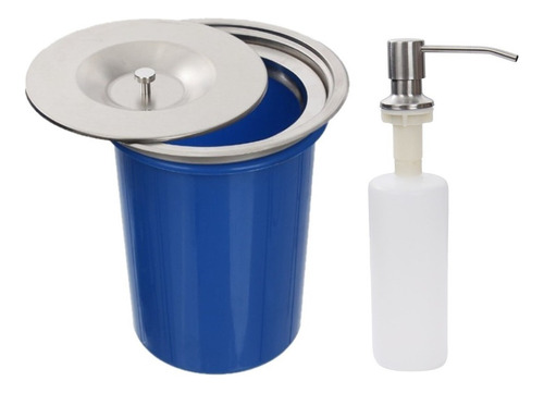 Kit Dispenser Aço Inox 500ml E Lixeira Embutir Aço Inox 5 L Cor Escovado