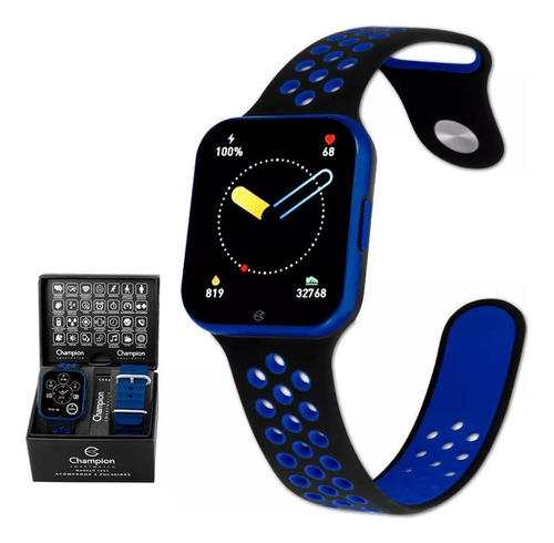 Relógio Unissex Smartwatch C033 All Touch Ch50033s Champion Caixa Preto Pulseira Azul Bisel Azul