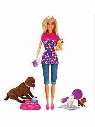 Barbie Con Su Perro Taffy Y Sus Tres Cachorros Uno Hace Pis