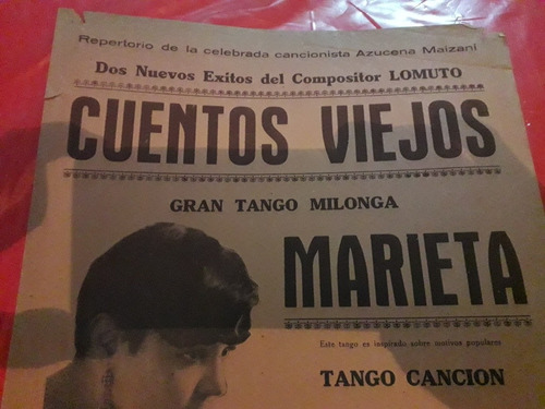 Partitura Cuentos Viejos Tango Marieta Azucena Maizani Raggi (Usado)